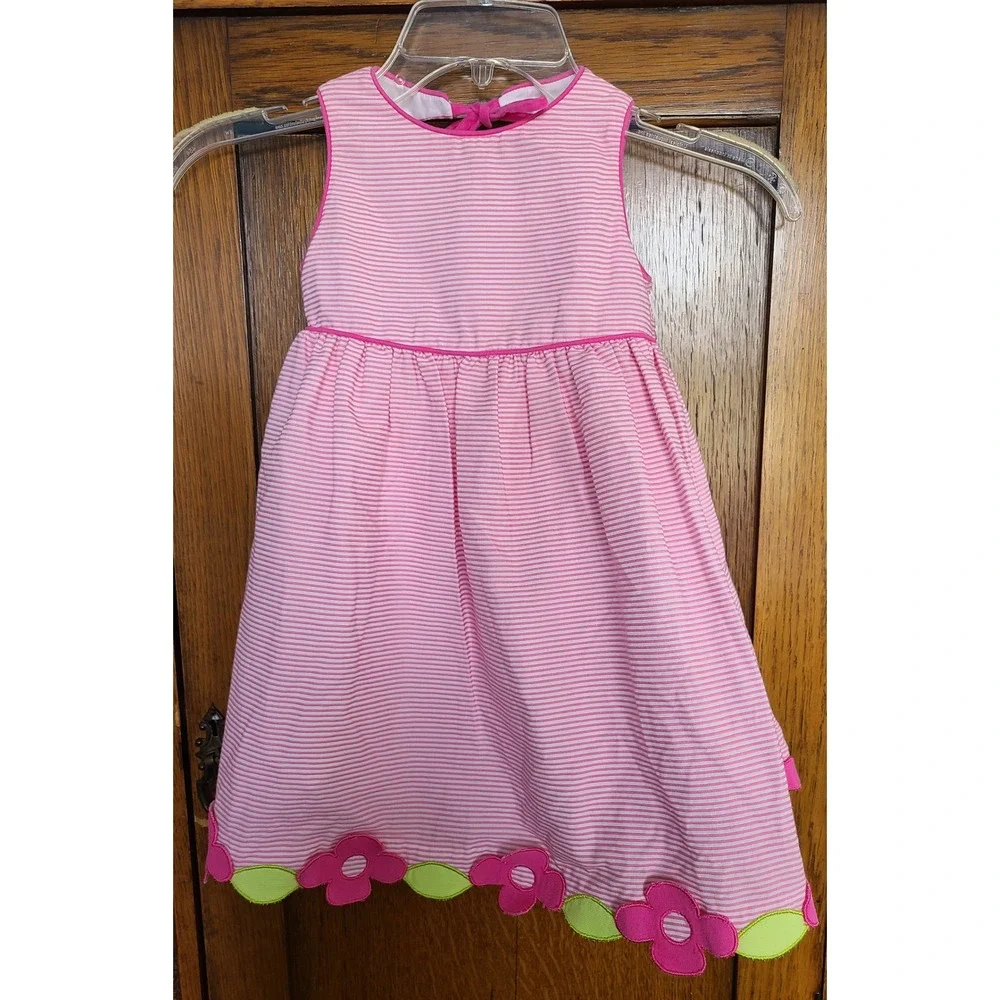 Florence Eiseman Girls 3T Pink Stripe Flower Applique Sleeveless Dress 57152